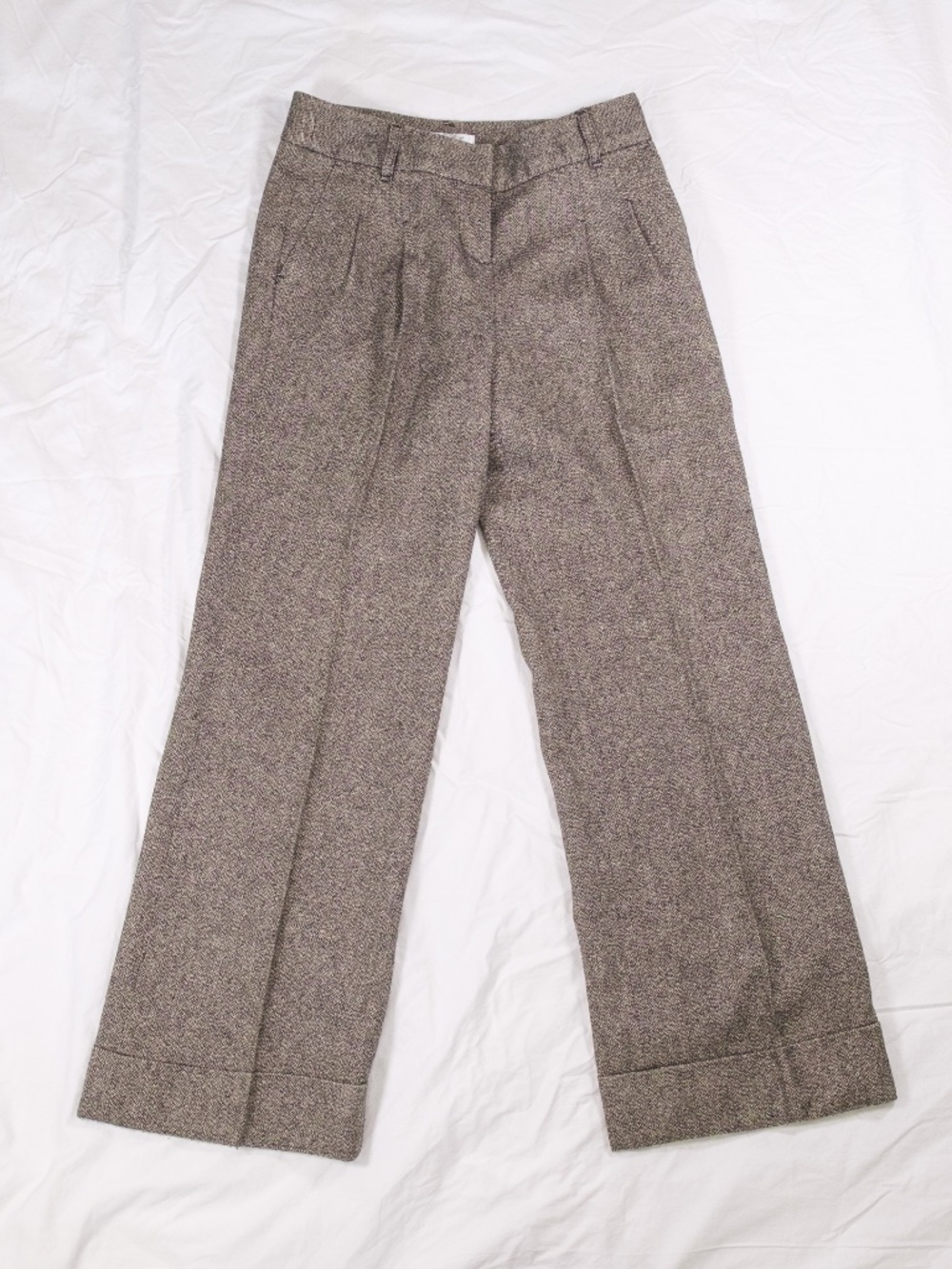 Ann Taylor LOFT 0P Tweed Tan/Black Cuffed Straight Legged Pants